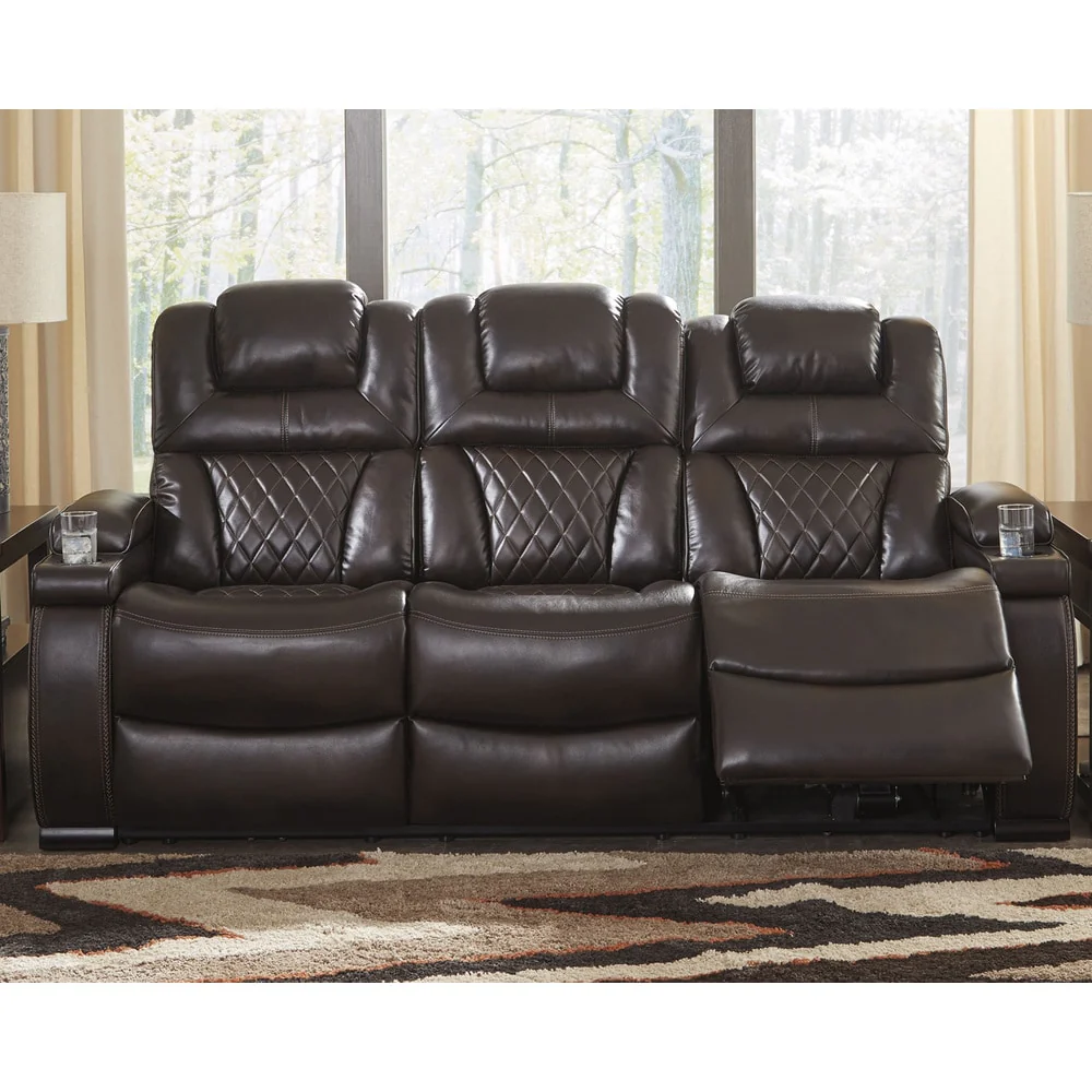 Warnerton Chocolate Brown Faux Leather Power Reclining Sofa - 84