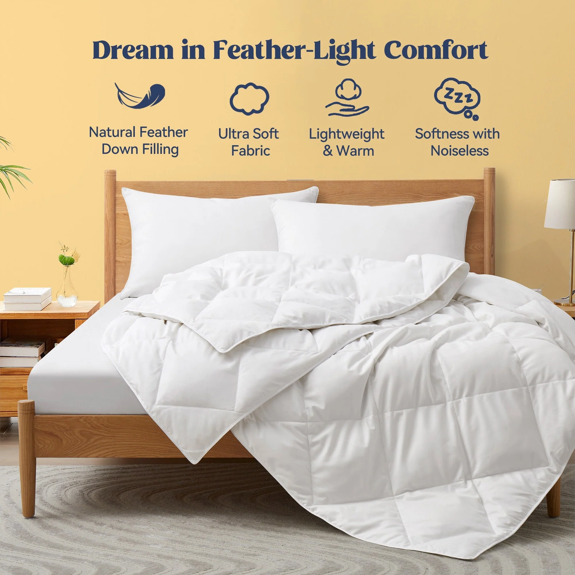 Lightweight White Down Fiber Luxury Blanket, Soft Comforter for Summer