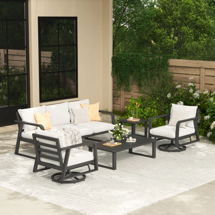 Ithnan 5 - Person Silver Gray Aluminum Outdoor Seating Group with Cushions