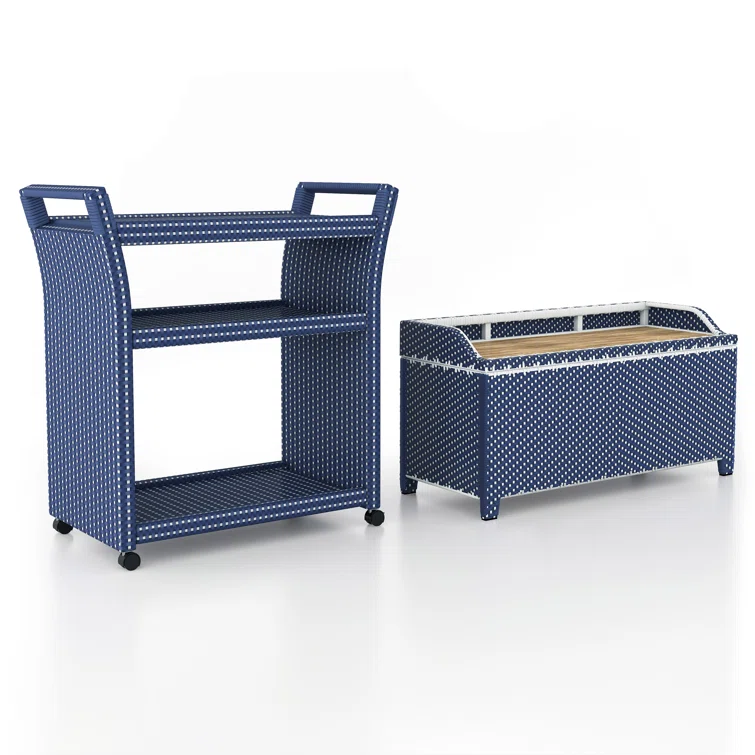 Asheley Wicker Storage Bench with Serving Cart