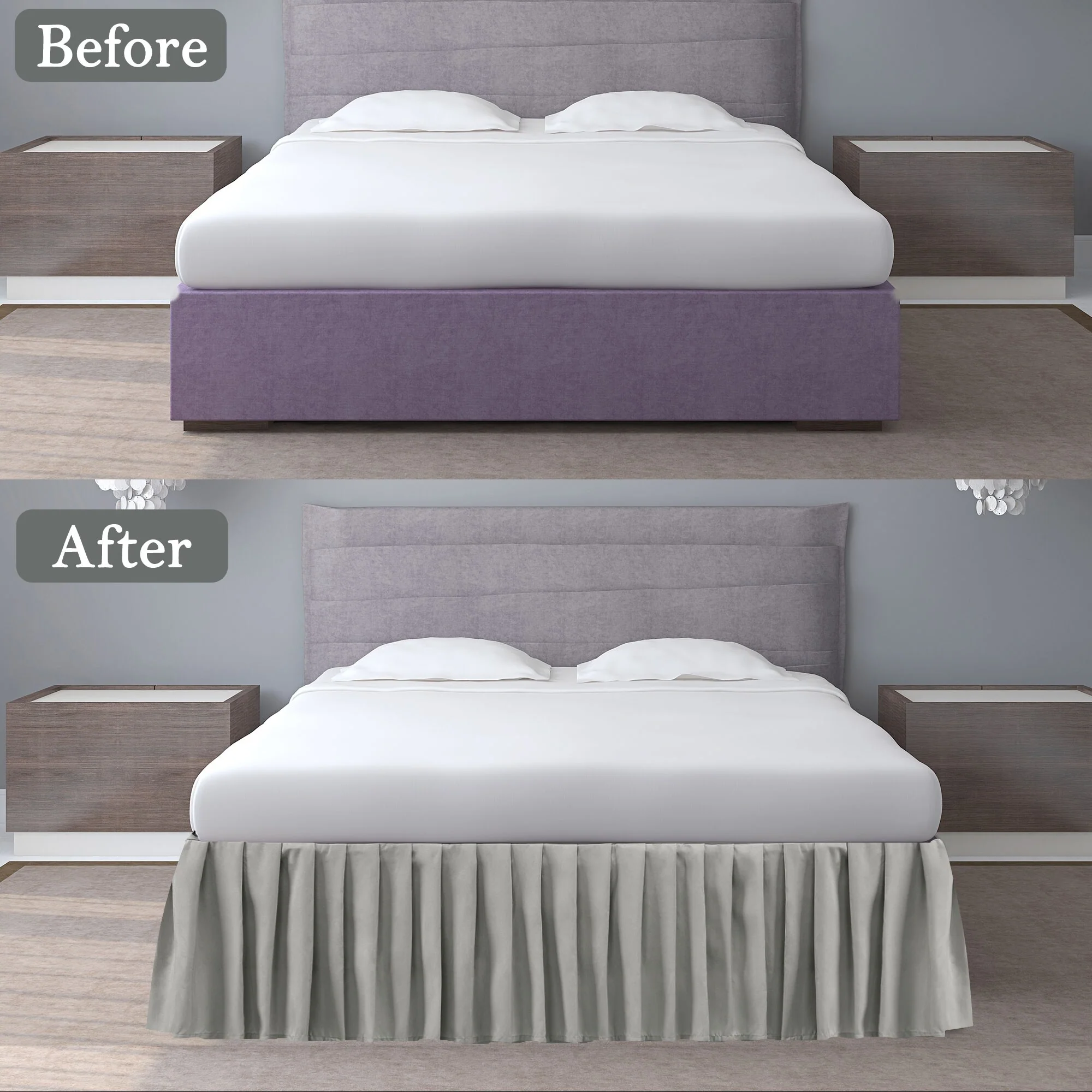 Polyester Bed Skirts with 14 Drop Dust Ruffle,