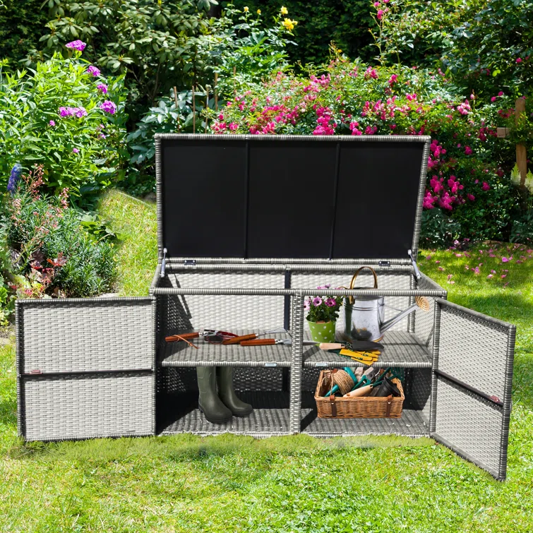 FORCLOVER 45'' W 88 Gallons Wicker Deck Box in Gray
