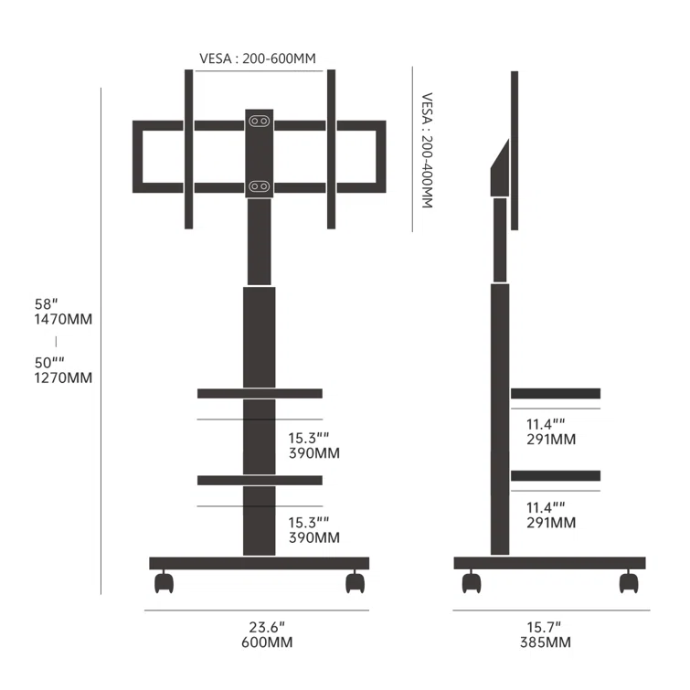 Abbing E Series TV Stand with Wheels Height Adjustable