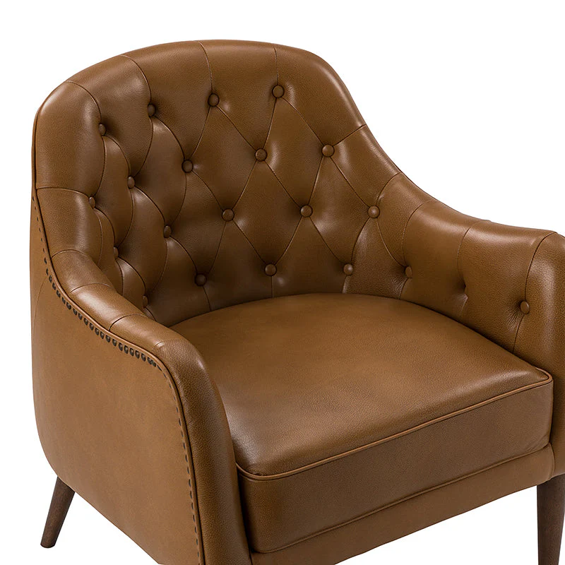 Casio Genuine Leather Wood Legs Accent Barrel Chair for Living Room
