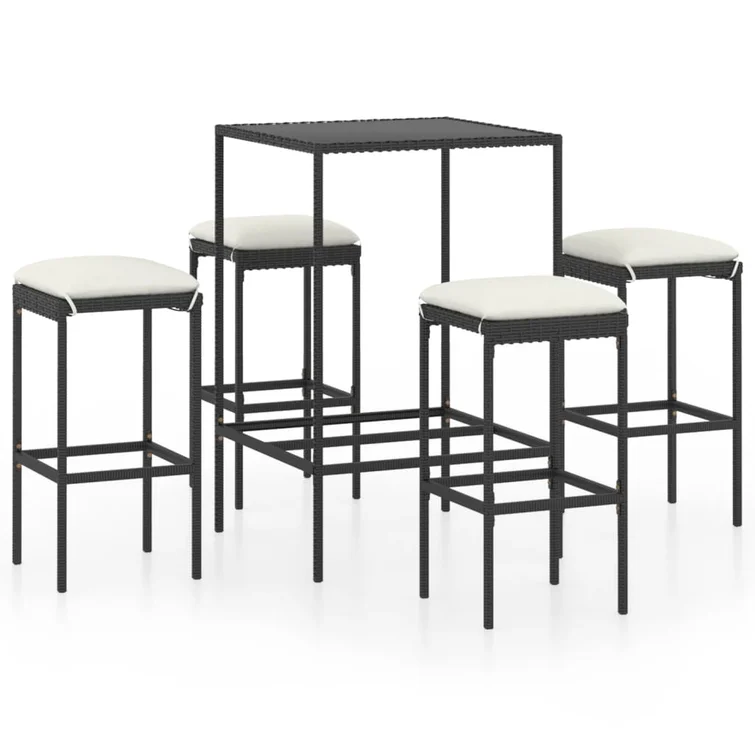 Patio Bar Table and Stools with Cushions Poly Rattan