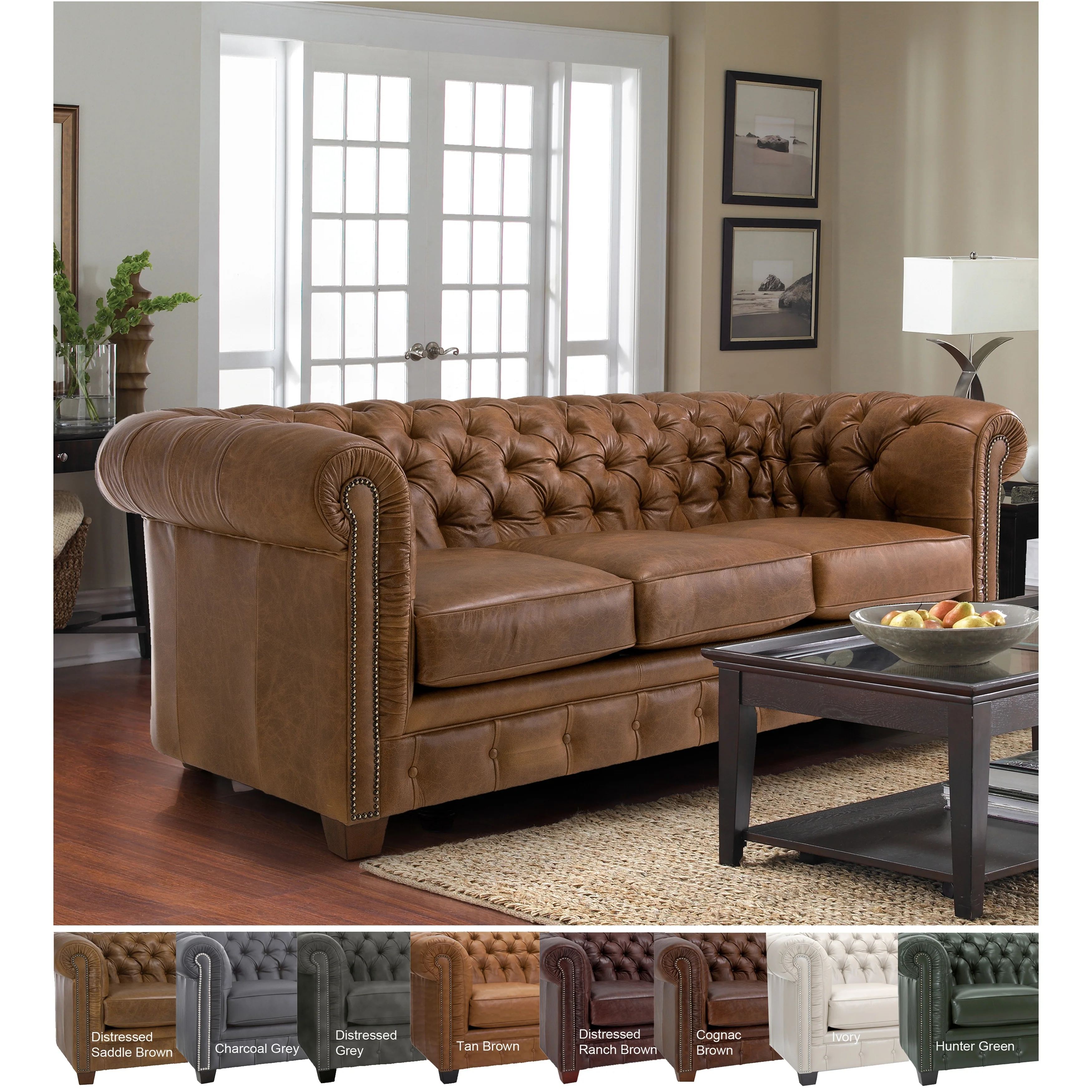 Hancock Tufted Top Grain Italian Leather Chesterfield Sofa - 31