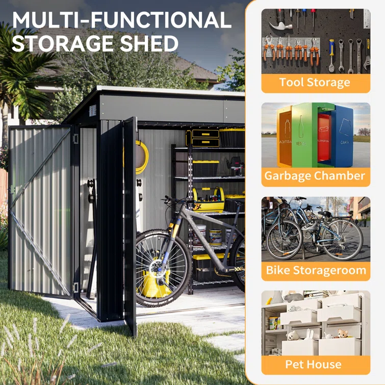 4' X 8' Shed Outdoor Storage Shed With Triple Lockable Door