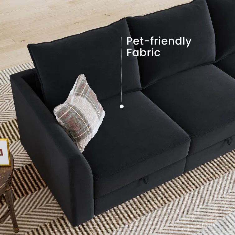 Sabira Velvet Reversible Modular Sofa & Chaise with Ottoman