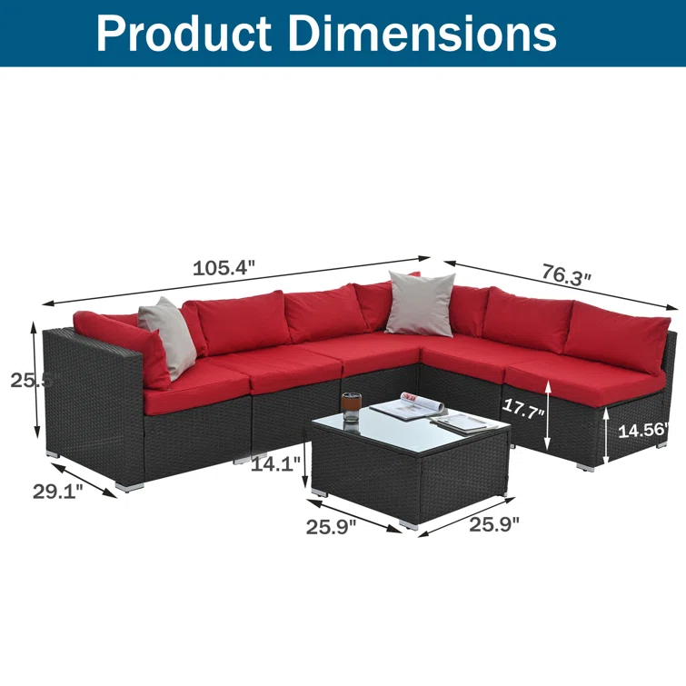 Drystal 6 Pieces Wicker Outdoor Patio Sectional with Coffee Table<!-- --> <!-- -->(Set of 100)