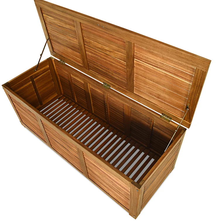 Costway 47.5'' W 47 Gallons Water Resistant Solid Wood Deck Box in Natural