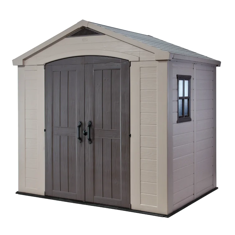 Keter Factor 8x6 ft. Durable Resin Outdoor Storage Shed With Floor and Double Doors for Garden Patio Furniture and Tools, Brown
