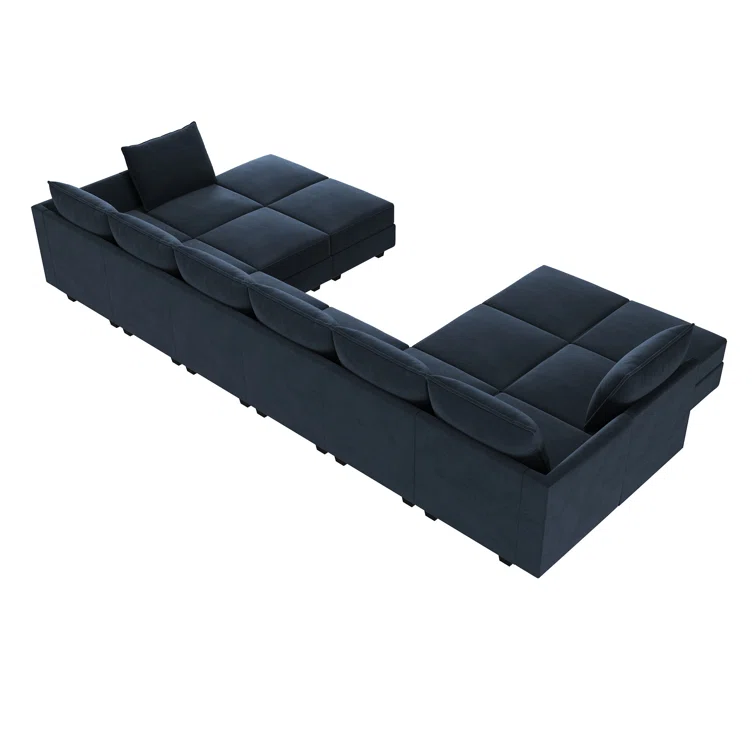 Tremee Velvet Modular Corner Sectional with Ottoman