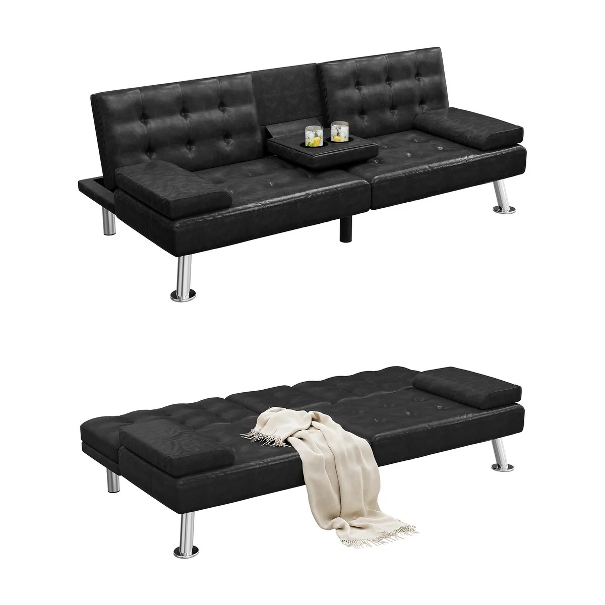 Moasis Modern Loveseat Convertible Sofa Bed PVC Leather Fabric Sofa - 64