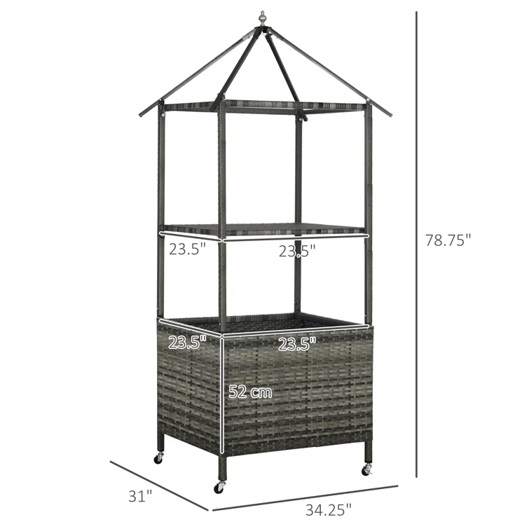 Outsunny 34.25'' W 110 Gallons Water Resistant Wicker Cabinet Deck Box with Wheels
