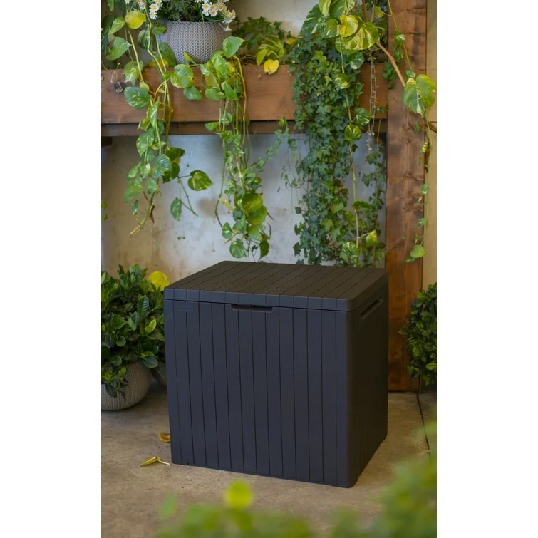 Keter City 30 Gallon Small Durable Resin Outdoor Storage and Organization Deck Box For Patio Furniture and Supplies, Brown