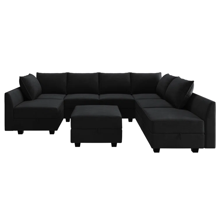 Tremee Modular Corner Sectional Velvet Sofa & Chaise with Ottoman