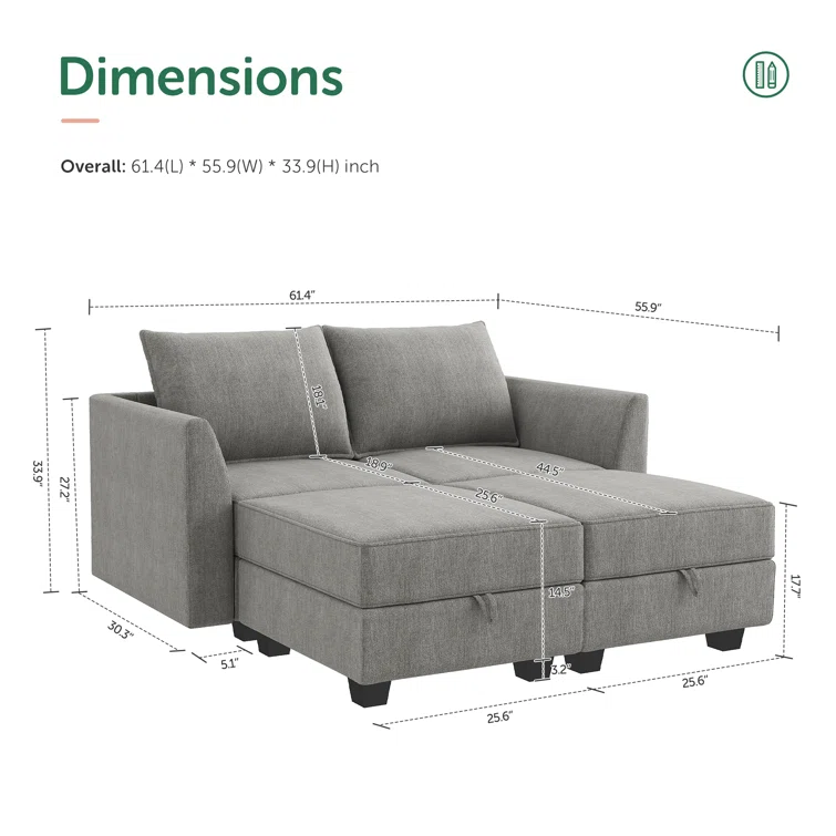 Manusite Convertible Modular Sectional Couch With Reversible Storage Chaise