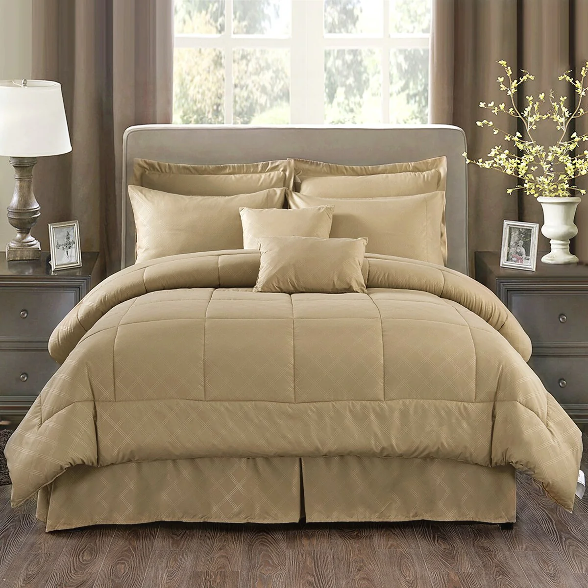 Taupe Plaid Comforter Set