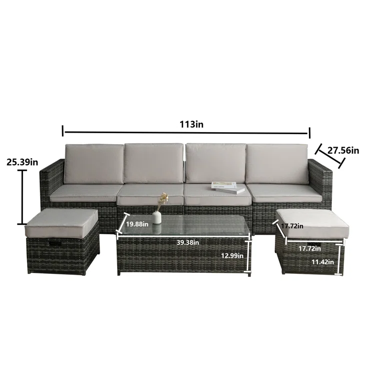 Noralf 113'' Wide 6 - Person Outdoor Seating Group with Cushions
