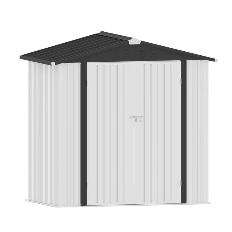 6 ft. W x 4 ft. D Metal Vertical Storage Shed, White&Black