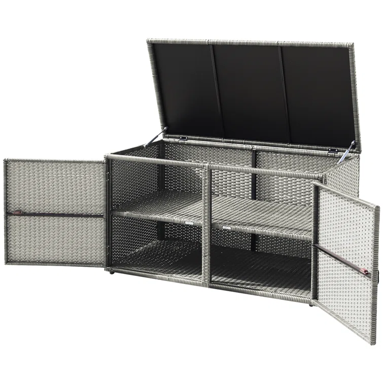 FORCLOVER 45'' W 88 Gallons Wicker Deck Box in Gray