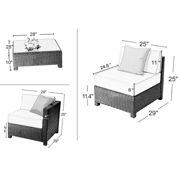 Lelusa 7 Piece Patio Wicker Outdoor Sectional Seating Group with Cushions Glass Coffee Table