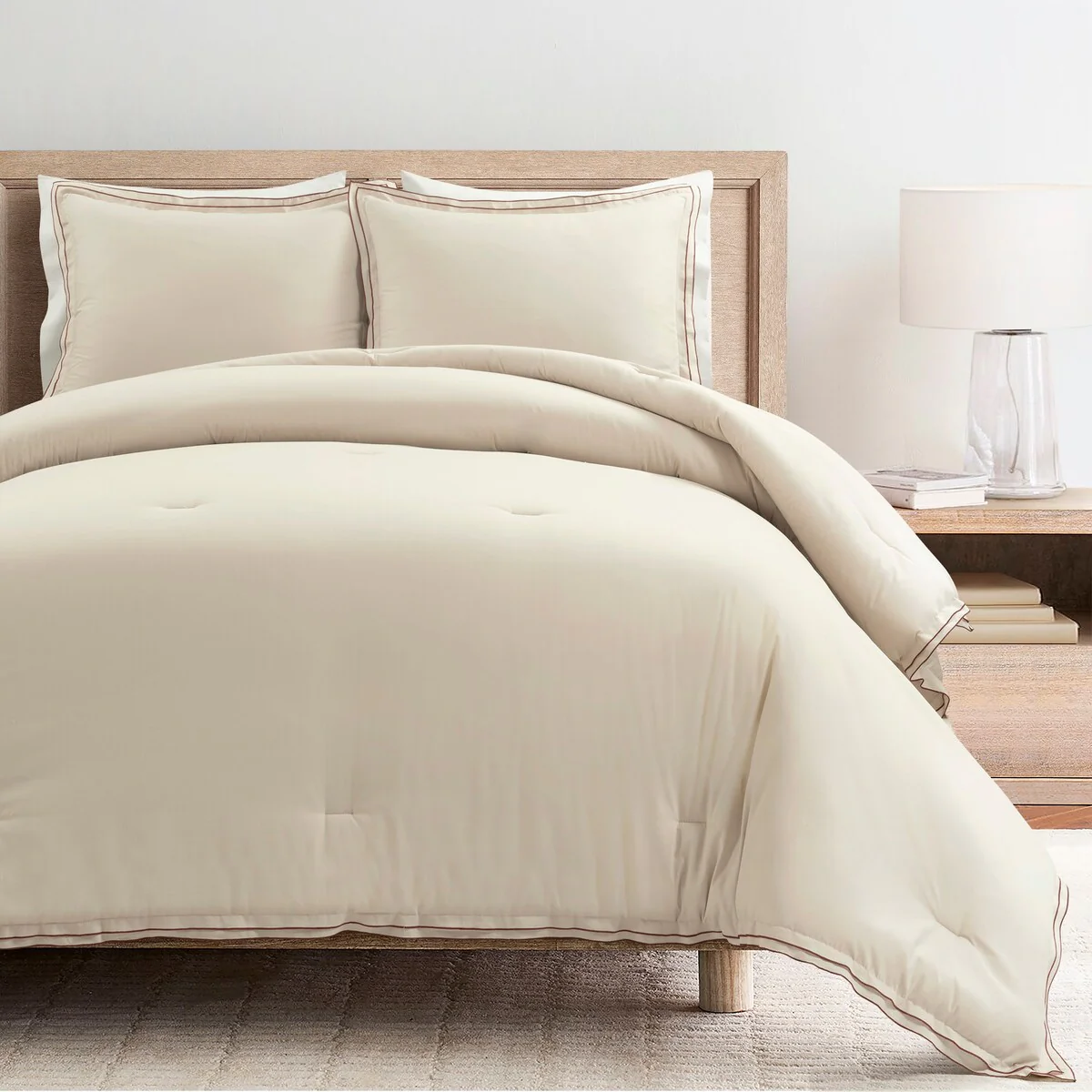 Lush Decor Hampton Double Flange Embroidered Contrast Edge Comforter 3 Pieces Set