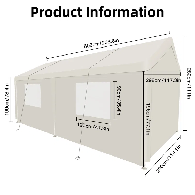 20' ft. W x 10' ft. D Metal Portable Garage Shed