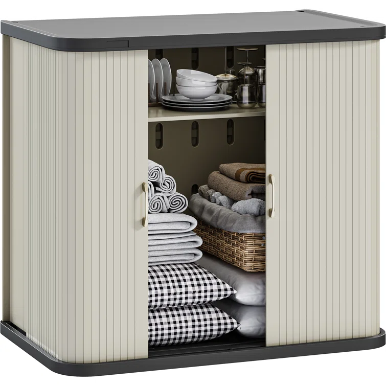Balconera 35.4'' W 90 Gallons Water Resistant Resin Cabinet Deck Box in Beige