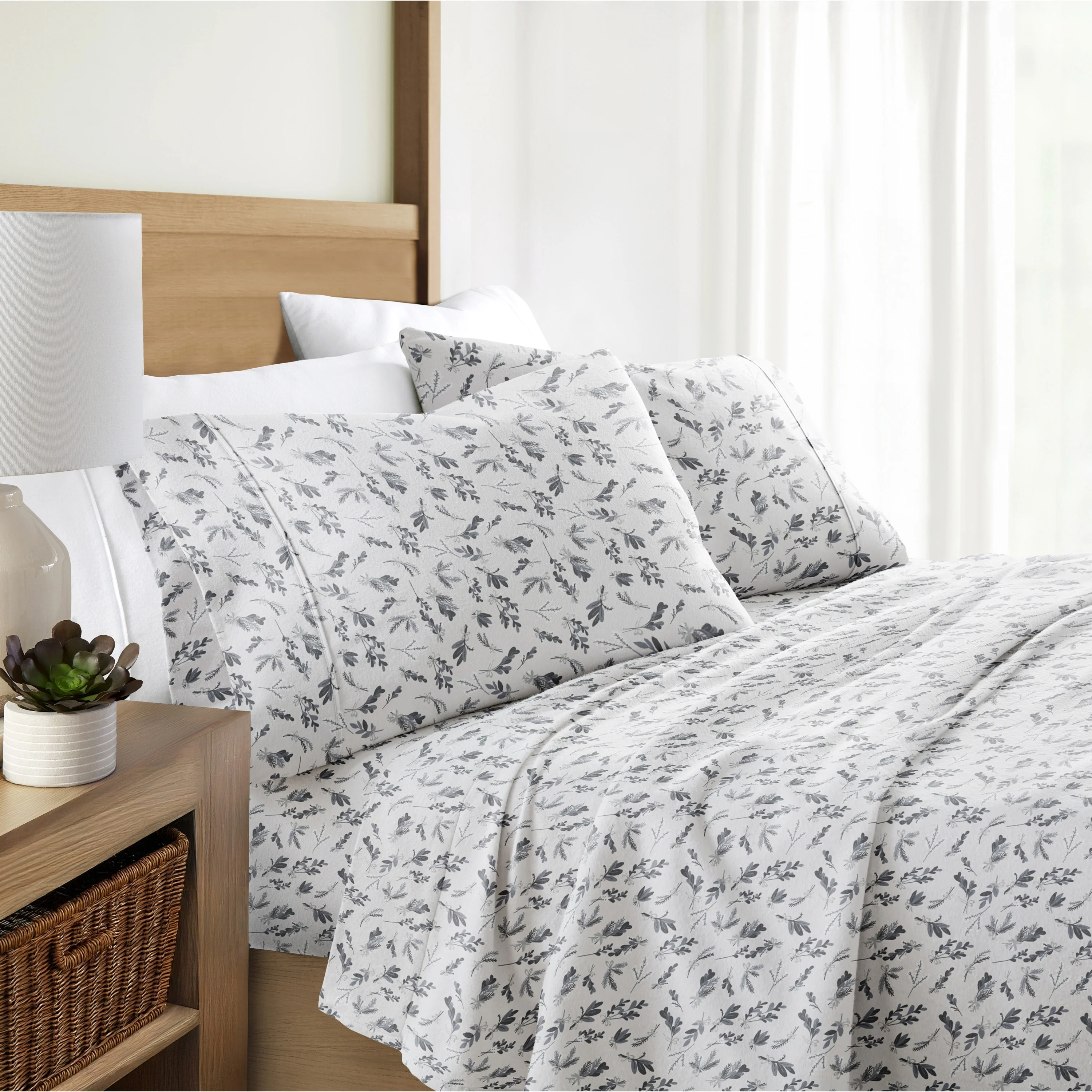 Becky Cameron Botanical 4 Piece 100% Cotton Brushed Flannel Deep Pocket Bed Sheet Set