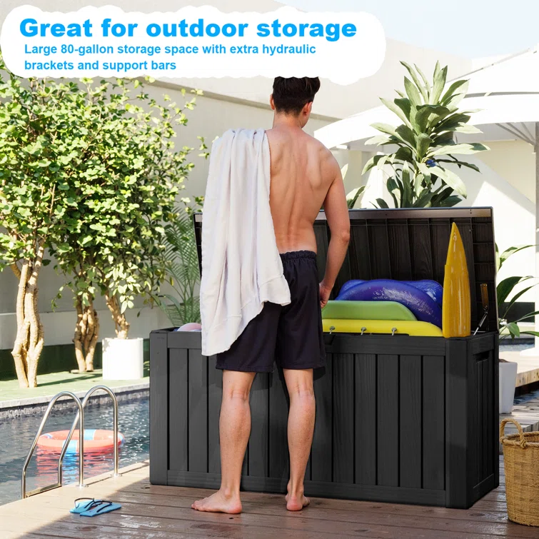 LeHom 46.3'' W 80 Gallons Water Resistant Resin Lockable Deck Box