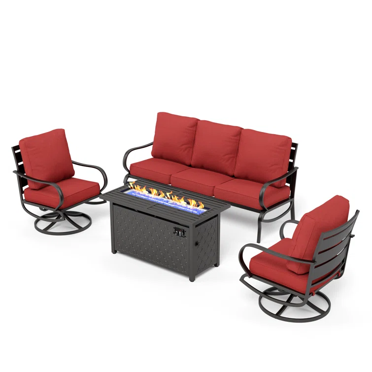 Tapasi 5 - Person Patio Conversation Set with Swivel Lounge Chairs &  Firepit Table