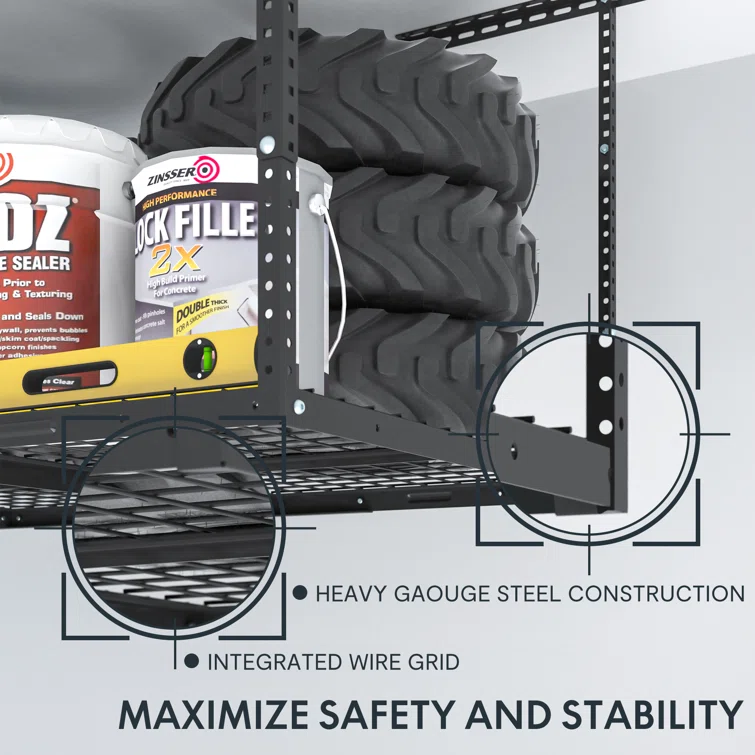Maryorie Ceiling Mounted Overhead Steel Garage Storage Racks