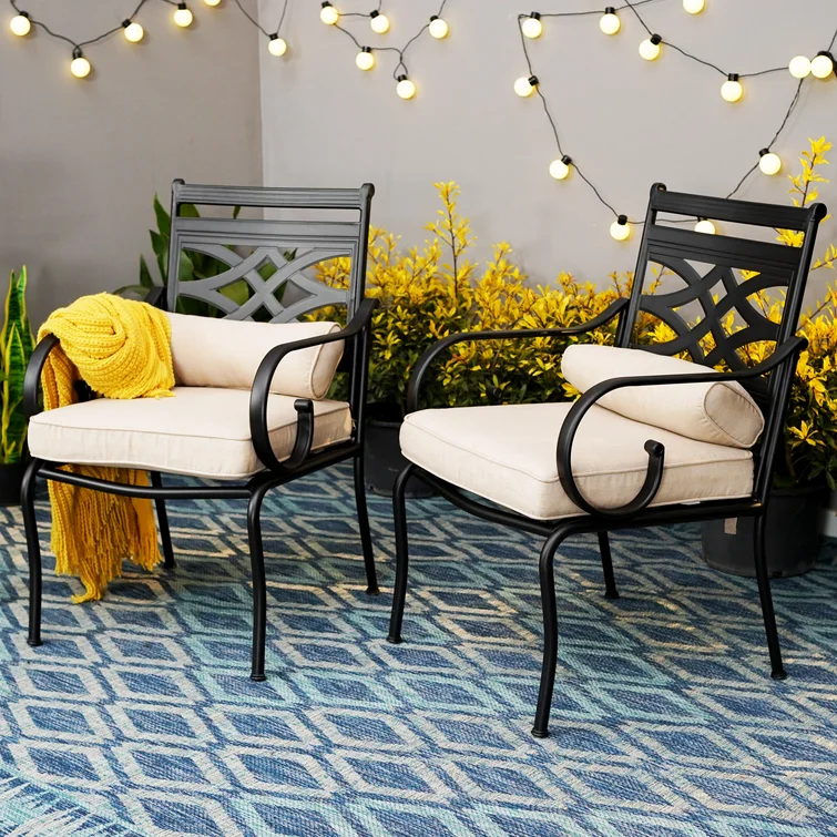 Aivo 6 - Person Rectangular Outdoor Patio Dining Set with Umbrella, Cushions & Pillows