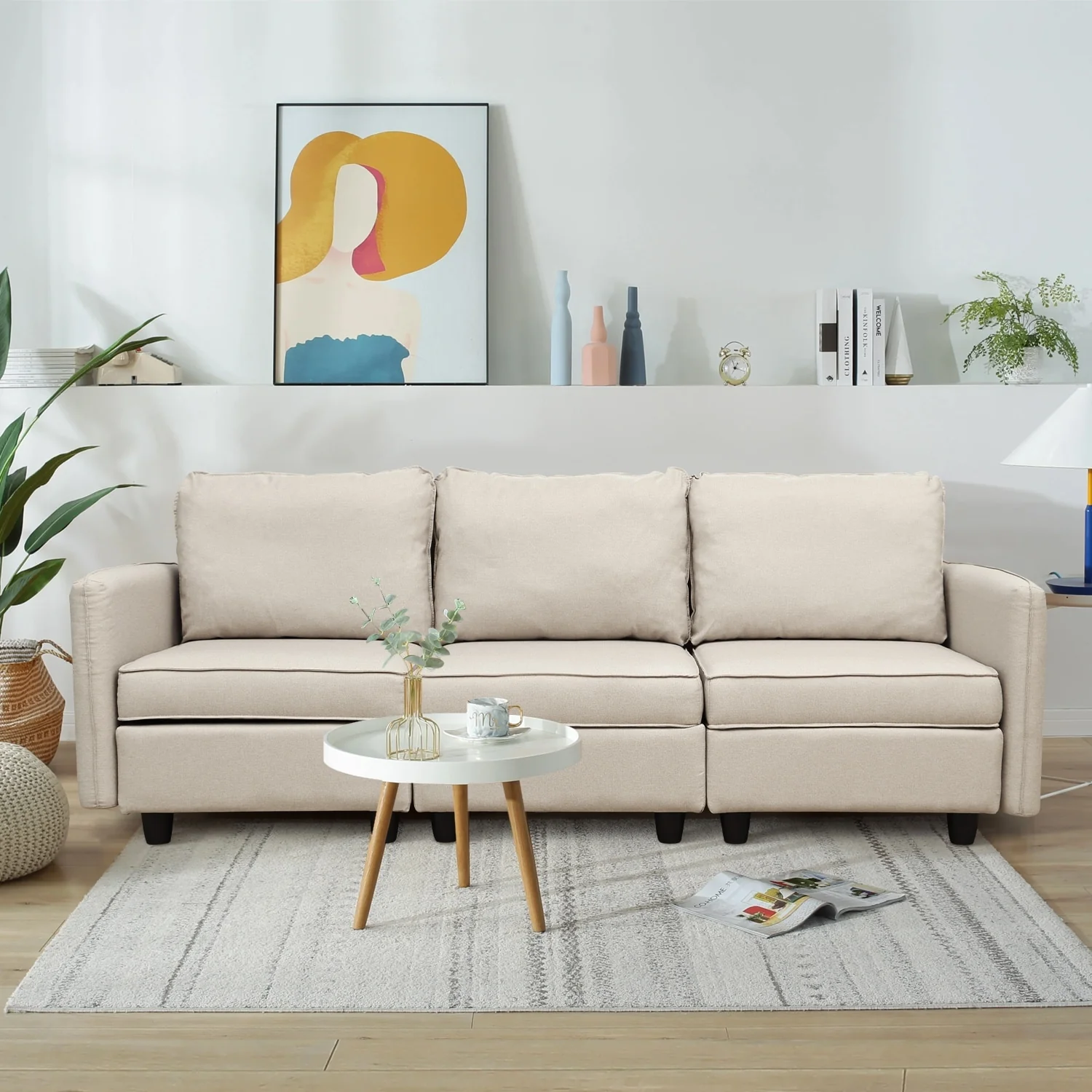 Sofa with Storage, Upholstered Sofa Couch with Modern Linen Fabric