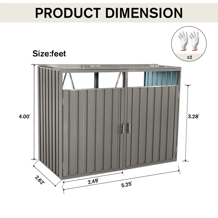 Outdoor Trash Can Storage, Storage Shed For 2 Trash Cans And Tools,Waterproof Garbage Bin Shed