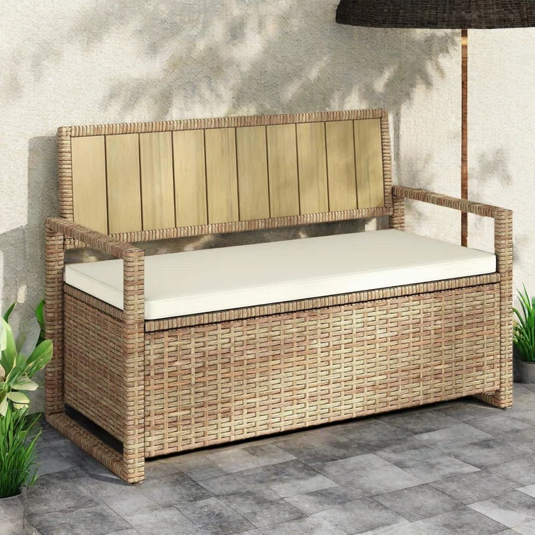 Anatolio Wicker Outdoor Storage Bench