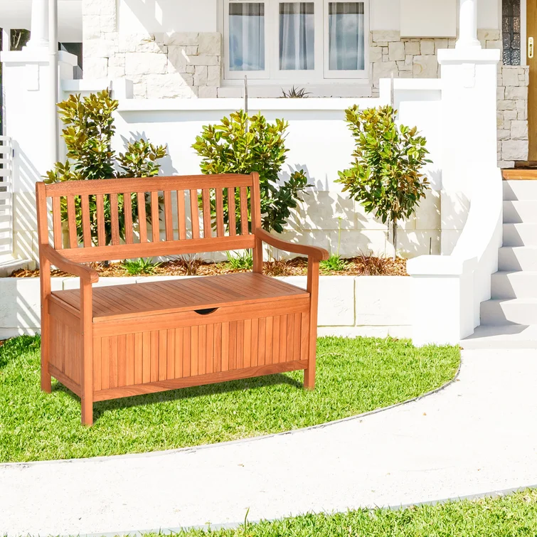 Topbuy 42'' W 33 Gallons Water Resistant Solid Wood Eucalyptus Storage Bench in Natural