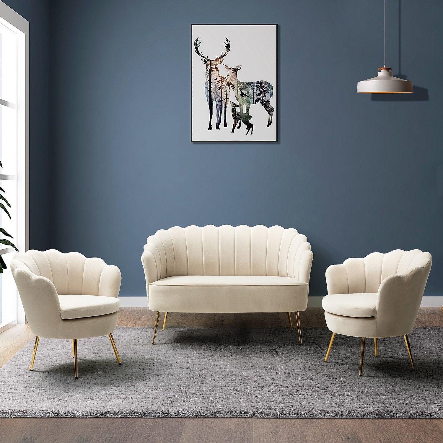 Ariel 3-Piece Scalloped Velvet Living Room Set