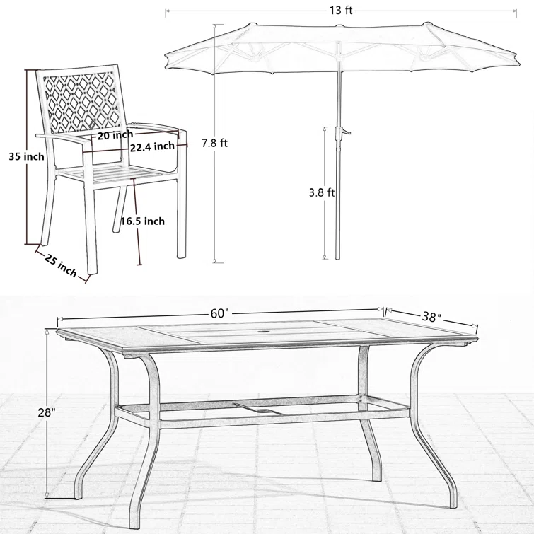 Alyah 6 - Person Rectangular Outdoor Dining Set