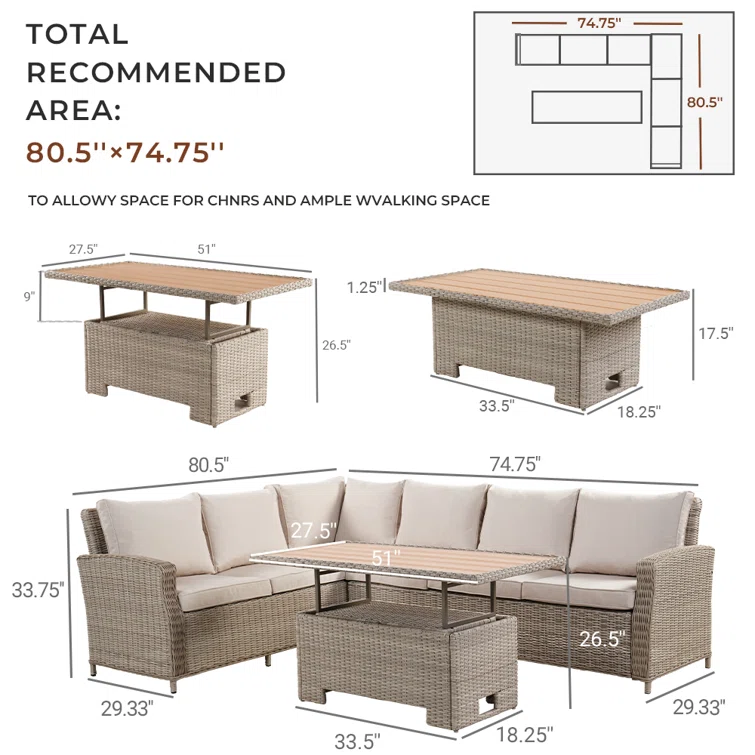 6 - Person Outdoor Wicker Corner Sofa With Sunbrella ® Fabric