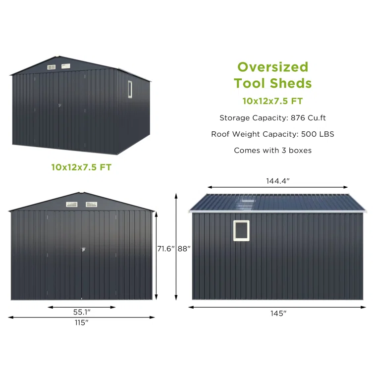 10ft W. x 12 ft. D Aluminum Corner Metal Storage Shed