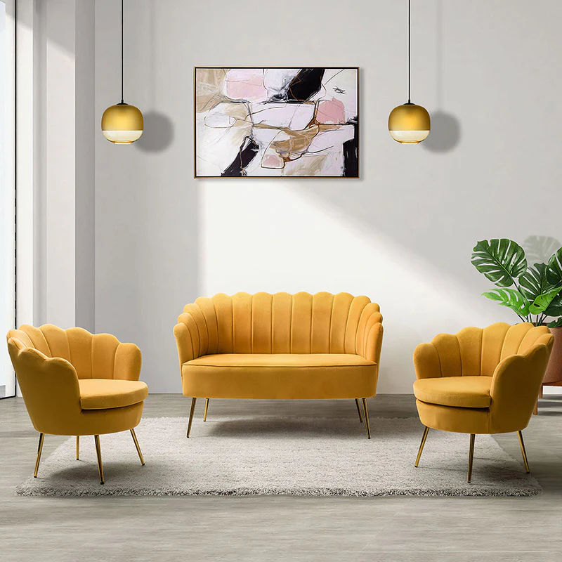 Ariel 3-Piece Scalloped Velvet Living Room Set