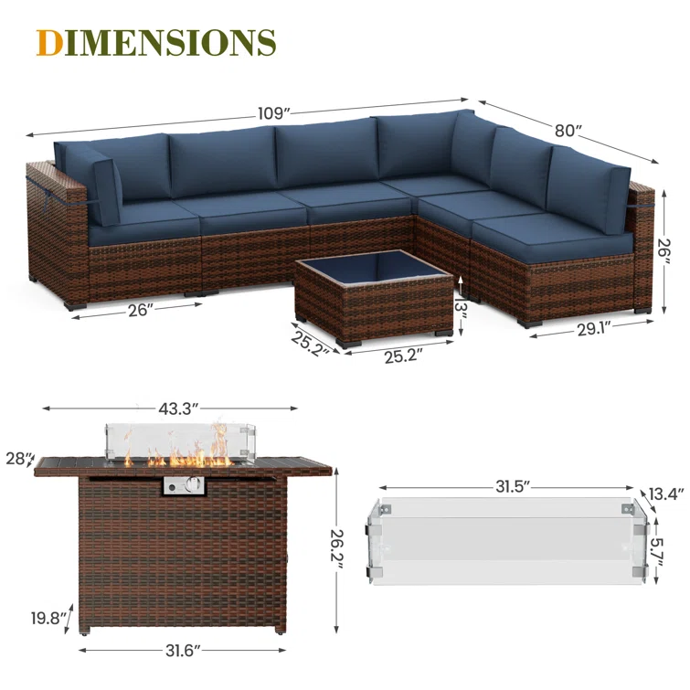 Romanas 8 Piece Patio Conversation Sets With Fire Pit Table