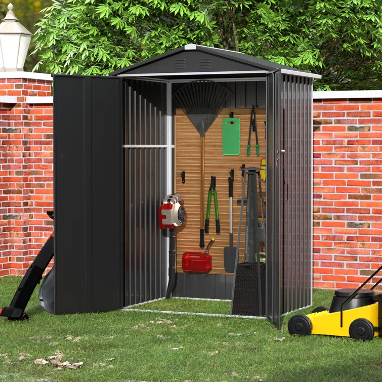 4 ft. W x 3 ft. D Galvanized Steel Tool Shed, Black Outdoor Metal Shed With Lockable Handles