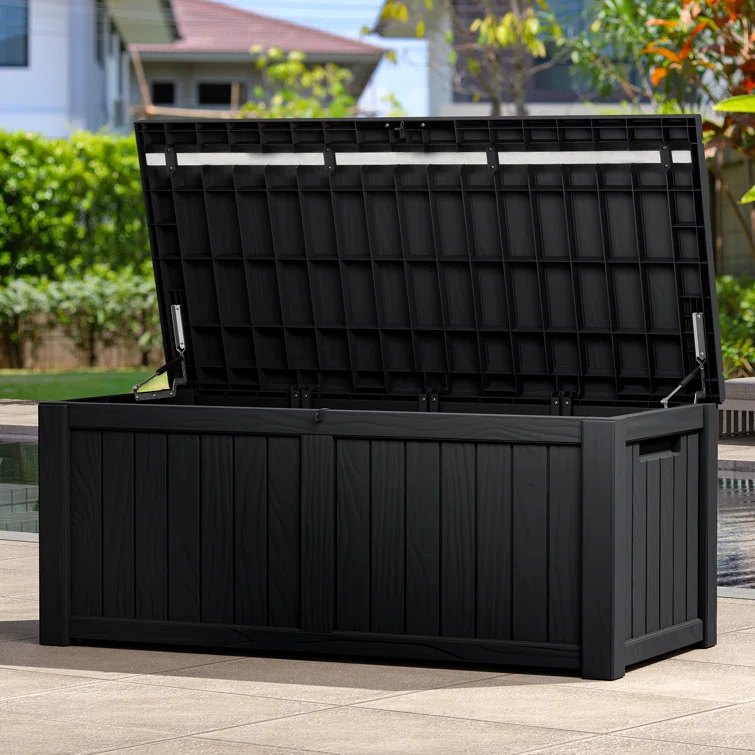 Quartey 120 Gallons Resin Deck Box with Soft Close Mechanism