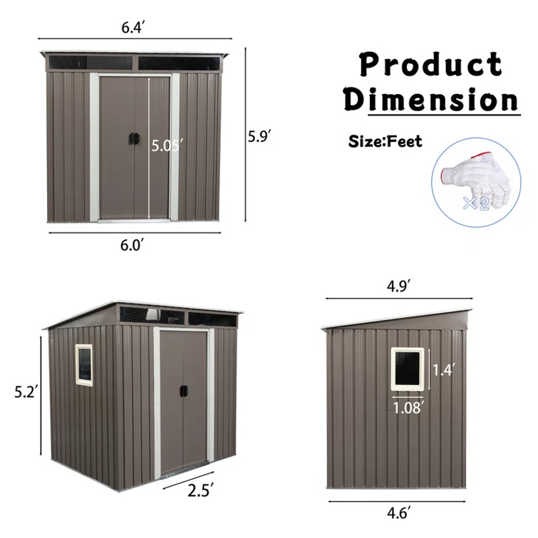 6 ft. W x 5 ft. D Metal Horizontal Storage Shed