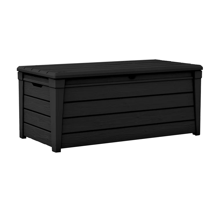 Keter Brightwood 120 Gallon Large Durable Resin Outdoor Storage and Organization Deck Box For Patio Furniture and Supplies