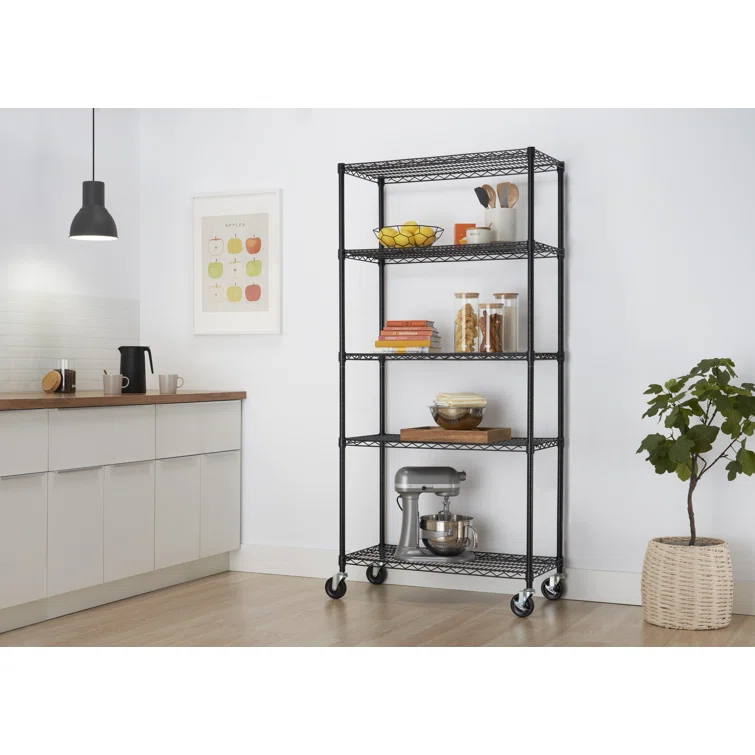 72" H x 36" W x 18" D 5 Tier Wire Shelving with Wheels
