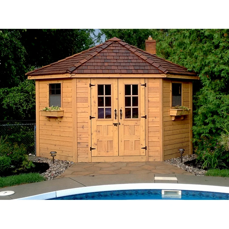 9 ft. W x 9ft. D Penthouse Cedar Wood Garden Shed with French Doors